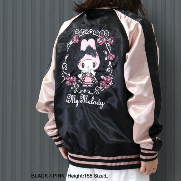 NEW Sanrio My Melody Sweet Lolita Black Pink Bomber Jacket - Picture 3 of 6